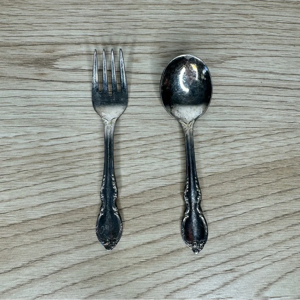 1847 Rogers Bros I S‎ Silverplated Reflection Baby Spoon & Fork Silverware Set